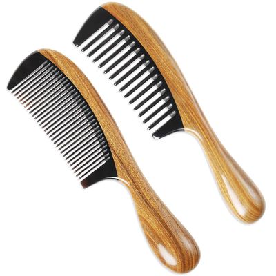 Onedor Handmade Buffalo Horn and Sandalwood Hair Combs - Anti-Static Natural Scent Wide Fine Tooth Wooden Detangler