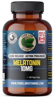 Pure Lab Vitamins - Melatonin Slow Release 10mg, 60 Vegi-Caps - Natural Melatonin Supplement for Sleeping - Jet Lag Relief and Night Time Sleep Aid for Adults - Promotes Sleep Support Supplement