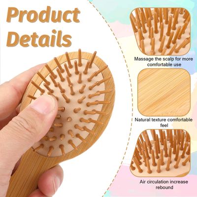 Natural Bamboo Brush, Mini Paddle Detangling Hairbrush Portable Bamboo Bristles Scalp Massage Comb Anti-Static Pocket Size Wooden Travel Hair Brush for Women Men Kids ThickThinCurlyDry Hair
