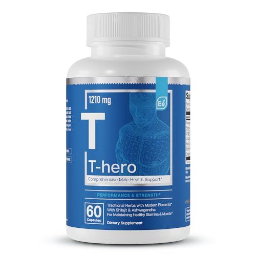 Essential Elements Male Health Supplement - Muscle Support T-Health with DIM, Ashwagandha, Shilajit, More T-Hero 60 Vegan Capsules
