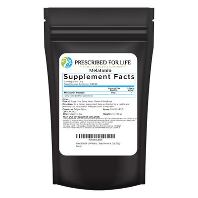 Prescribed For Life Melatonin Powder, Natural Melatonin for Adults, Rich in Antioxidants, Gluten Free, Vegan, Non GMO, Kosher, No Fillers (2oz 56g)