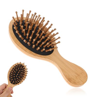 Small Hair Brush, Portable Bamboo Hair Brush with Air Cushion, Pocket Size Travel Comb Anti-Static Paddle Detangling Hairbrush Scalp Massager for Kids Women Thick Thin Curly Wet Hair