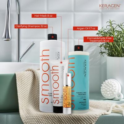 Keragen Brazilian Keratin Smoothing Treatment Formaldehyde-Free Blowout Kit for Frizzy, Dry, or Damaged Hair Organic Keratin and Collagen Salon-Quality Results at Home 16 Oz