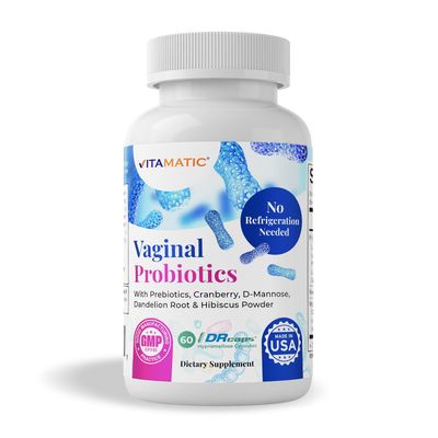 Vitamatic Vaginal Probiotics 20 Billions for Women pH Balance Odor Control with Prebiotics Probiotics 60 DR Capsules - Made with Cranberry, D-Mannose, Hibisucs Dandelion