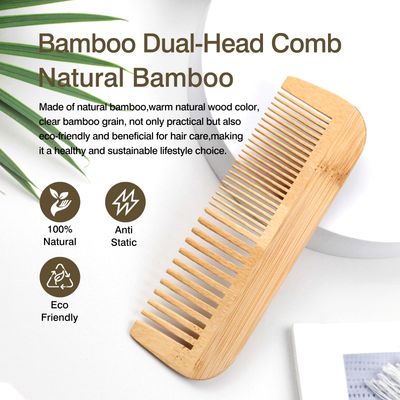 Pure Bamboo Dual-Head Comb - Wide Fine Teeth for Gentle Grooming Scalp Care