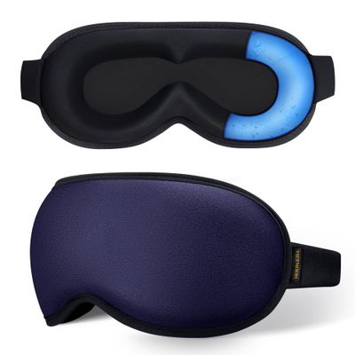 Cooling Gel 3D Sleep Eye Mask-Weighted Blackout Sleep Mask Cold Compress for Dark Circles, Dry Eyes, and Puffiness - Comfortable, Eyelash-Friendly, Reusable for Relaxing Sleep -Blue