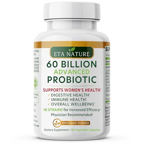 ETANATURE Advanced Probiotics for Women with 60 Billion CFUs 18 Strains Lactobacillus Cranberries - Prebiotics and Probiotics for Womens Digestive Health Gut Support Vaginal Health, Yeast Flora