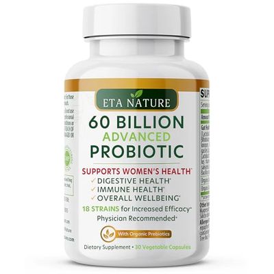 ETANATURE Advanced Probiotics for Women with 60 Billion CFUs 18 Strains Lactobacillus Cranberries - Prebiotics and Probiotics for Womens Digestive Health Gut Support Vaginal Health, Yeast Flora
