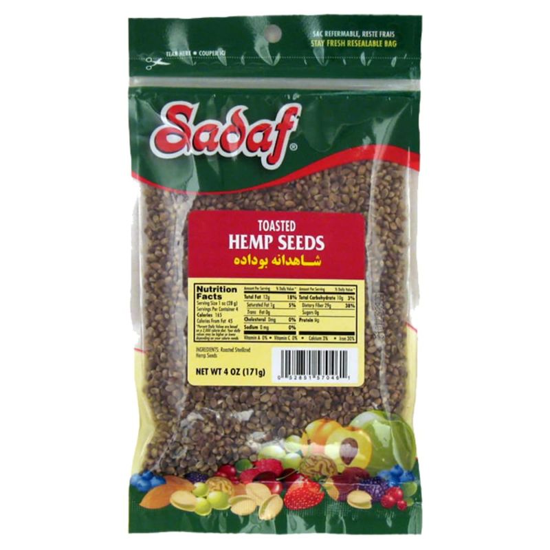 Sadaf Toasted Hemp Seeds - Whole Hemp Seeds for Cooking, Food Topping and Snacking - 4 Oz