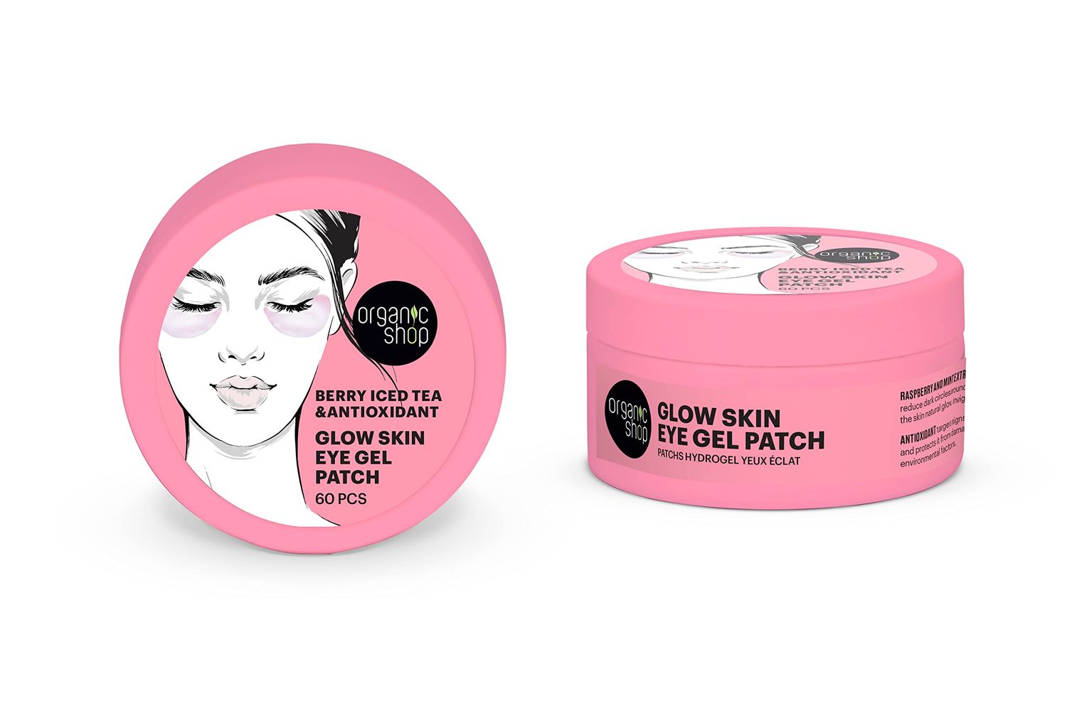 Organic Shop Berry Iced Tea Antioxidant Glow Skin, Hydrogel Eye Patches for Dark Circles, Fight Wrinkles Fine Lines, Dark Spots, Texture Repair Vegan Organic. 60 PCS.