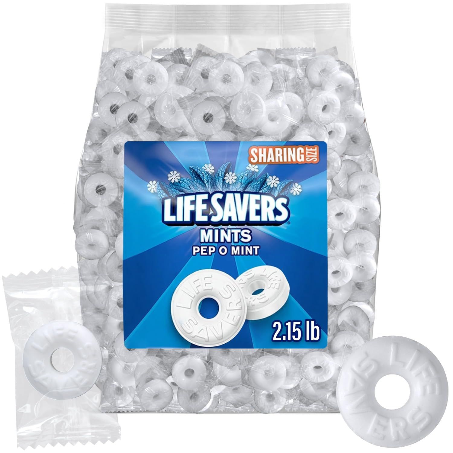 Pep O Mint Hard Candy, 2lb 2oz Bulk Pack of Lifesaver Mints Individually Wrapped, Bulk Mints for Parties and Events, Ideal Peppermint Candy for Refreshing Breath and Enjoyable Snacking