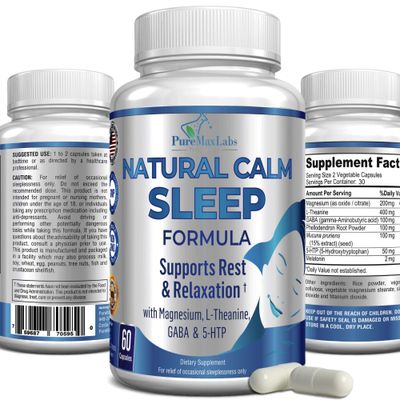 YUMMYVITE Natural Calm Sleep Aid with Magnesium, L-Theanine, Melatonin, GABA, 5-Htp Sleep Aid Non-GMO - 60 Capsules