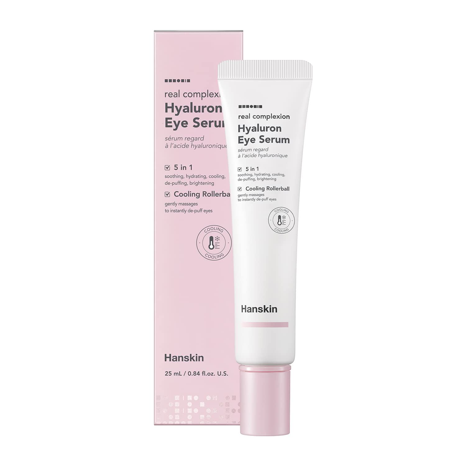 Hanskin Real Complexion Hyaluron Eye Serum, 360 Eye Massage Applicator, De-Puff Moisturize Hydrate 25ml