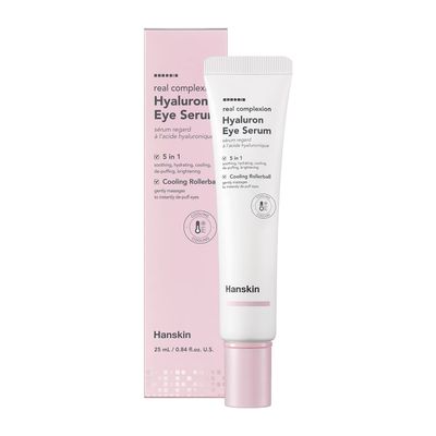 Hanskin Real Complexion Hyaluron Eye Serum, 360 Eye Massage Applicator, De-Puff Moisturize Hydrate 25ml