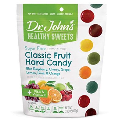 Dr. Johns Sugar Free Candy, Healthy Hard Candy with Zero Sugar, Low Calorie Snacks, Keto Friendly, Vegan, Gluten Free, Classic Fruit Flavors, 24 Count, 3.85 OZ