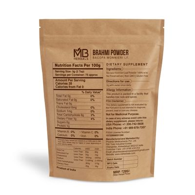 MB Herbals Pure Brahmi Powder 227g Half Pound Bacopa Powder Hair Care