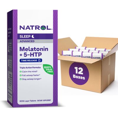 Natrol Advanced Sleep Melatonin 5HTP, 6mg, Calming Sleep Aid for Restful Sleep, 60 Time-Release Tablets, 60-Day Supply (Pack of 12)