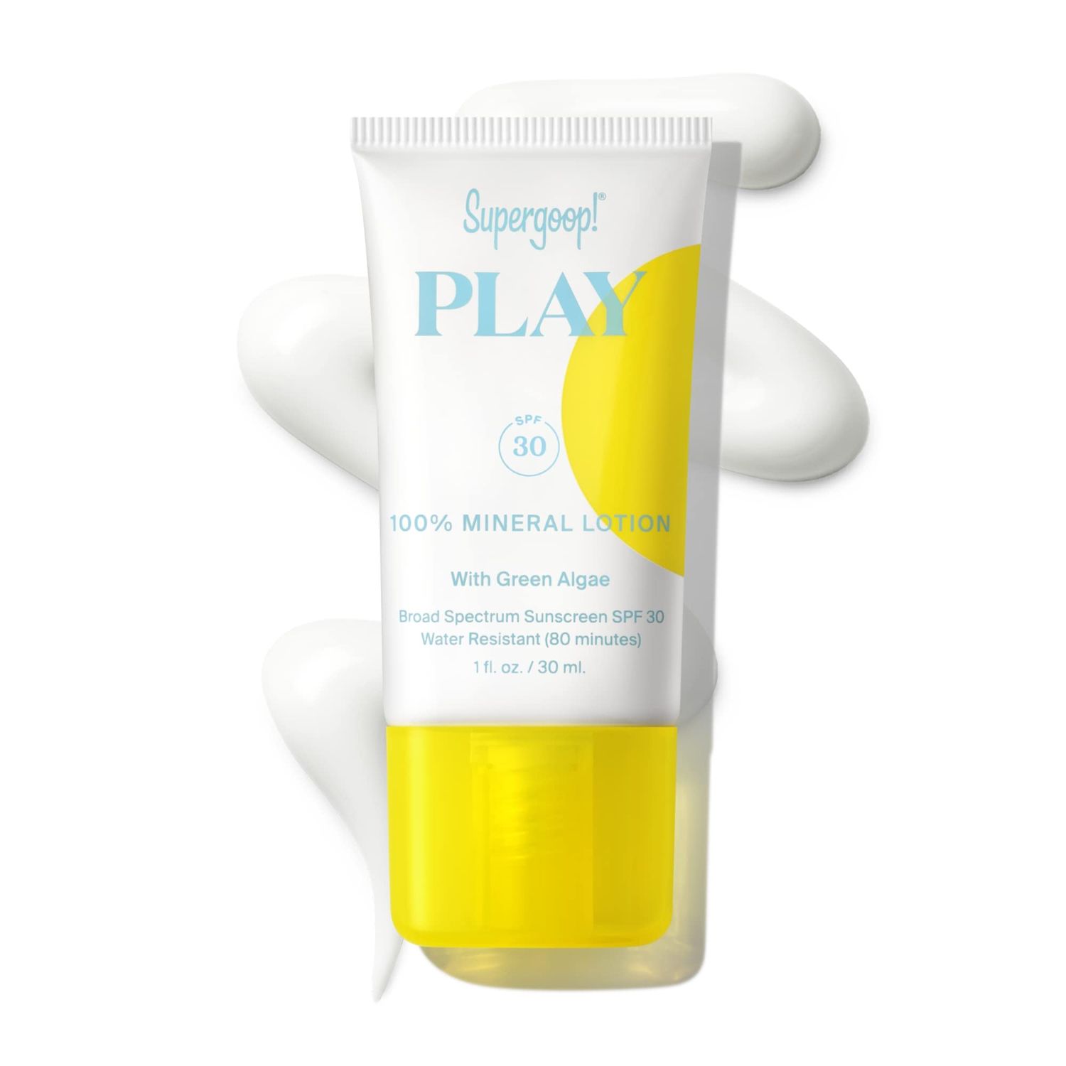 Supergoop! PLAY 100 Mineral Lotion - 1 fl oz - Broad Spectrum SPF 30 Sunscreen for Face Body - Lightweight, Fast Absorbing Water-Resistant - With Green Algae