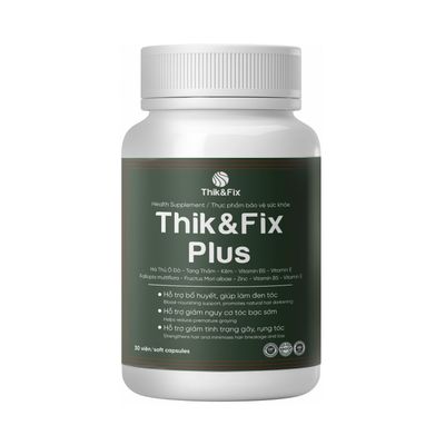 ThikFix Plus Natural Hair Nutrition Supplement for Men Women with Natural Herbs, Vitamin E B5, Zinc, Potent Formula for Greying Thinning Hair, Grow Healthy Hair - 30 Capsules (Softgel)
