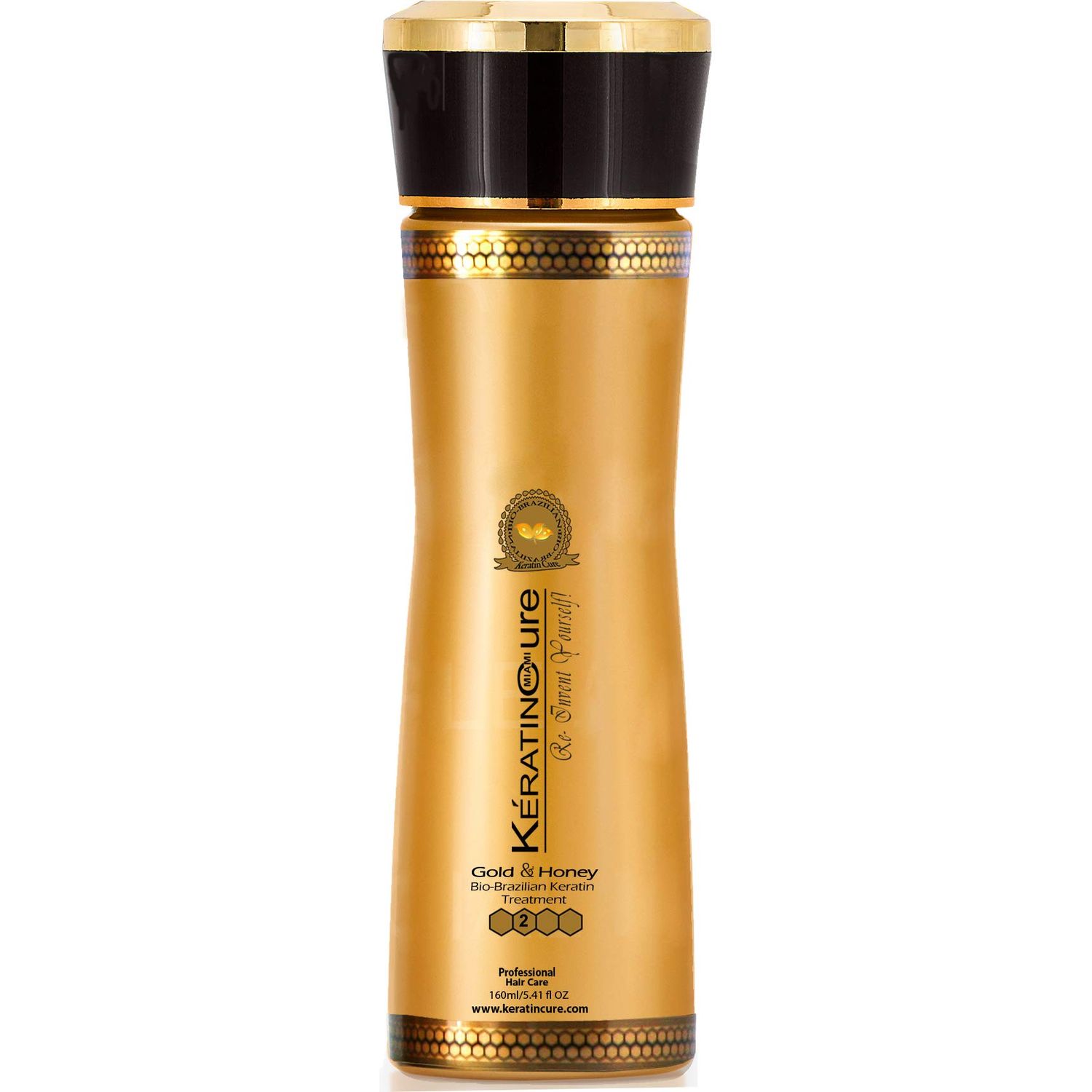Keratin Cure Best Hair Treatment Gold Honey Bio-Brazilian 5 Oz Kids, Men, Women, Teens Silky Soft Formaldehyde Free Complex Argan Oil Nourishing Straightening Damaged Dry Frizzy Coarse Curly Wavy