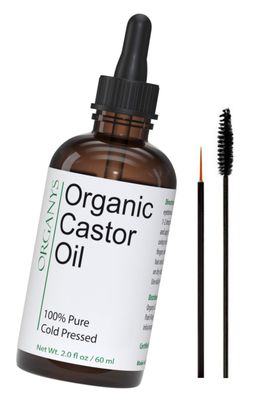 Organys Organic Castor Oil 2oz, For Longer Fuller Thicker Looking Hair Eyelashes Eyebrows Enhances The Appearance Of Natural Lash Brow Growth. Serum Comes With Eyeliner Mascara Brushes