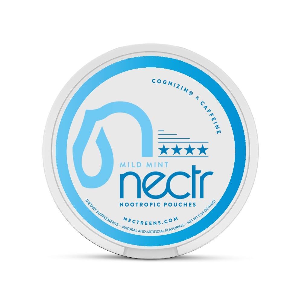 Nectr Nootropic Energy Pouches, Focus Energy, Mild Mint, Cognizin 62.5 mg, Caffeine 30 mg, 16 Pouches, Neuro Support, Sugar Free, 1 Can