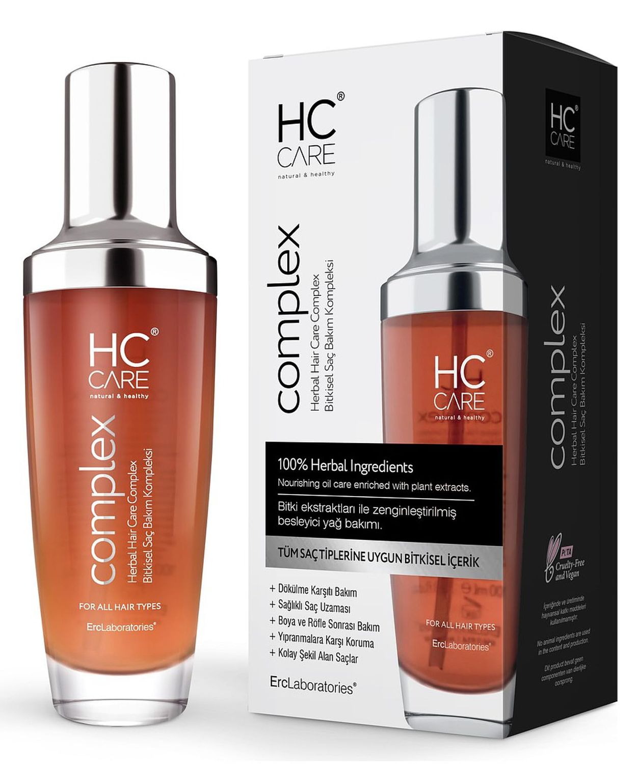 HC Care COMPLEX 100 Herbal Hair Care Serum for All Hair Types 3.5 fl oz. - Anti Frizz, Hair Strengthening, Nourishing Serum for Damaged, Dry Hair - Thickening Fine Thin Hair - Hair Regrowth Treatment