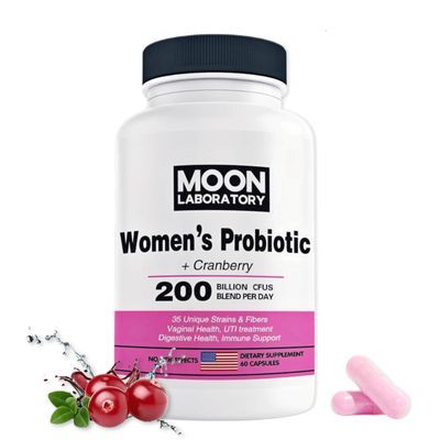 Women&#39;s Probiotic Prebiotic, 200 Billion CFUs, 35 Unique Strains Fibers. PH balance, Vaginal Health, UTI treatment, Digestione support, Immune boost. With Cranberry D-Mannose. 60 Capsules