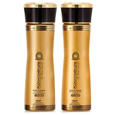 Keratin Cure Gold Honey Bio-Brazilian Hair Treatment- 1 and 2 Touch Up 2 Time Safe Repair Straight 2 piece kit 160ml 5.41 fl oz