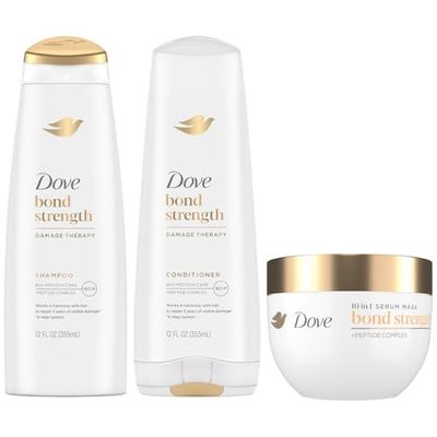 Dove Bond Strength Shampoo Conditioner Set Hair Mask Serum Bundle - Bond Repair Treatment for Damaged and Frizzy Hair (3 Piece Set)
