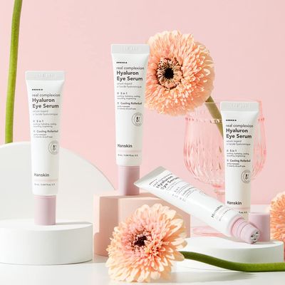 Hanskin Real Complexion Hyaluron Eye Serum, 360 Eye Massage Applicator, De-Puff Moisturize Hydrate 25ml