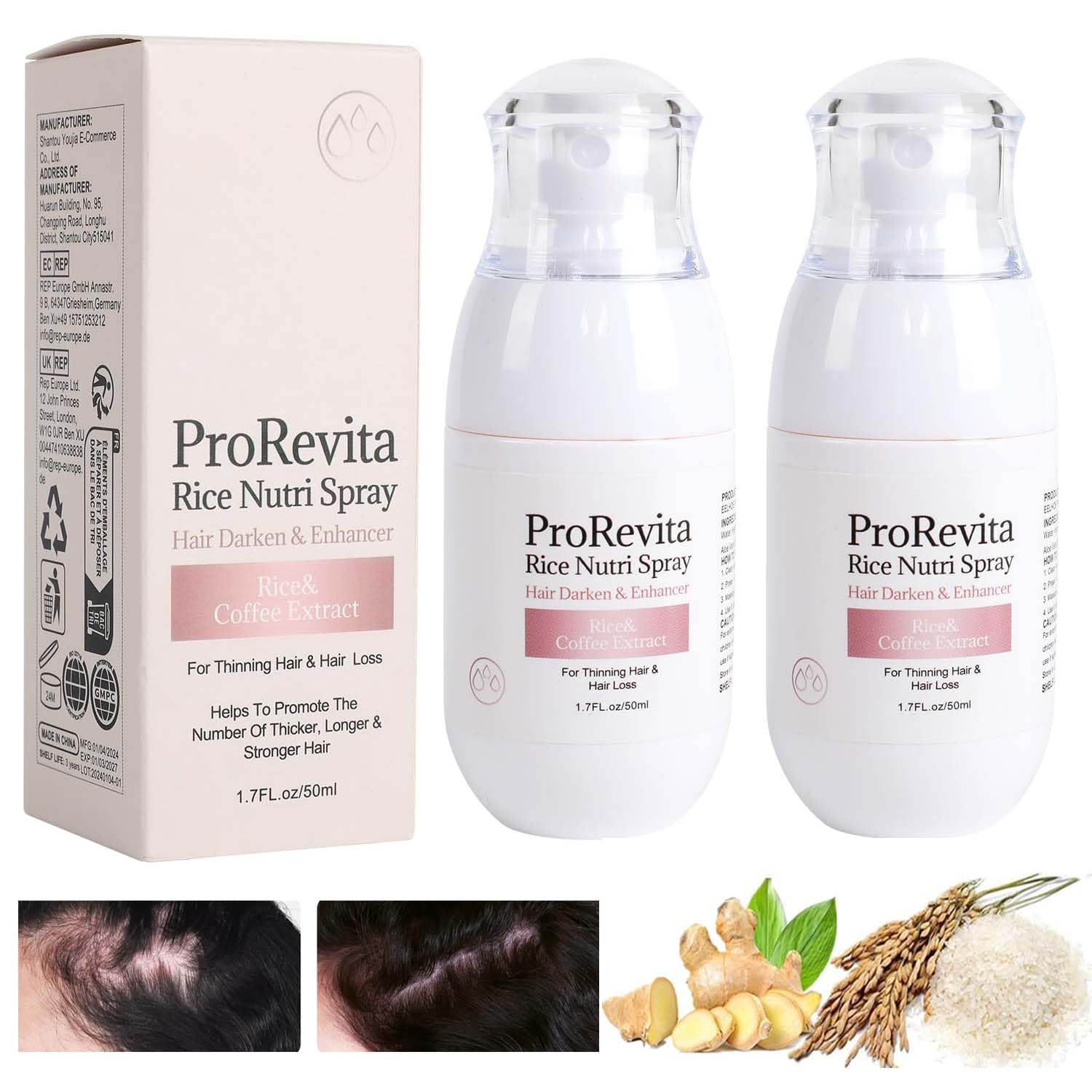 2 Pcs Hair Helper Growth Spray for ThinningHair, Rice Water Spray for Hair Growth, Anti-Loss Hair Thickening NaturalSpray for Hair Regrowth Unisex