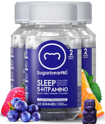 Sugarbear Sleep Gummy 6 Month Supply, Extra Strength Melatonin 6mg, for Men Women, Vegan Vitamin B6, L-Theanine, 5 HTP, Valerian, Sleep Aid for Adults Teens, Certified Kosher, Halal, Cruelty-Free