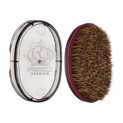 Red by Kiss Premium Pocket Wave Bow Wow Curved Palm Brush Soft, High Density Curved Bristles for Deep Natural 360 Waves, Pocket Size with Travel Cover for Coarse Hair Wolfing Stage