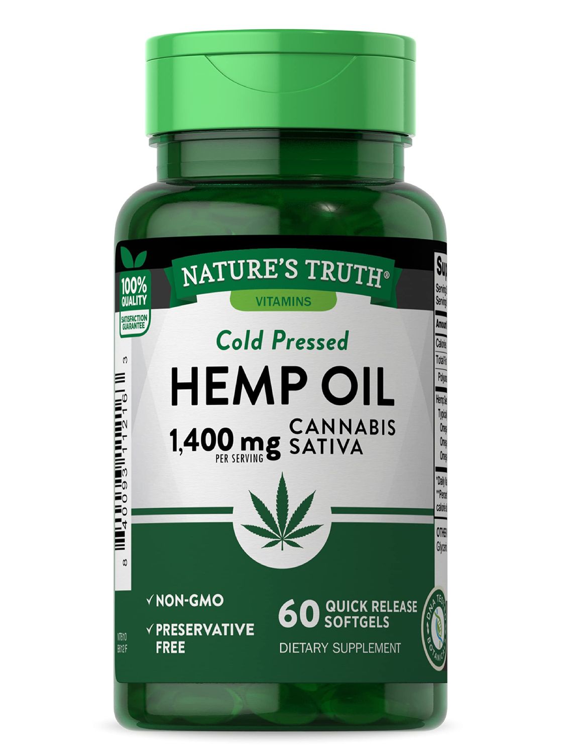Nature&#39;s Truth Hemp Oil 60 Softgels 1400mg Non-GMO Gluten Free Supplement Cold Pressed from Hemp Seeds