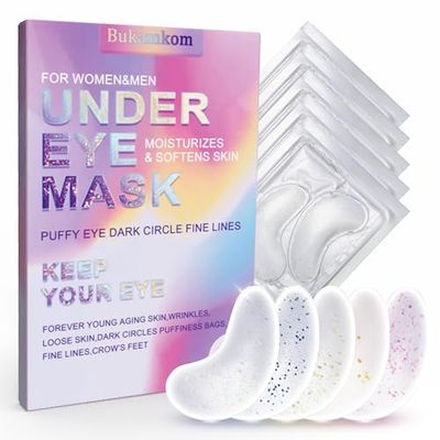 Bukamkom Collagen Eye Mask Patches, Used to Fade Eye Patches for Puffy Eyes and Dark Circles,Under Eye Patches,Tighten and Moisturize,Hyaluronic Eye Patches Transparent Glitter Eye Masks (20 pairs)