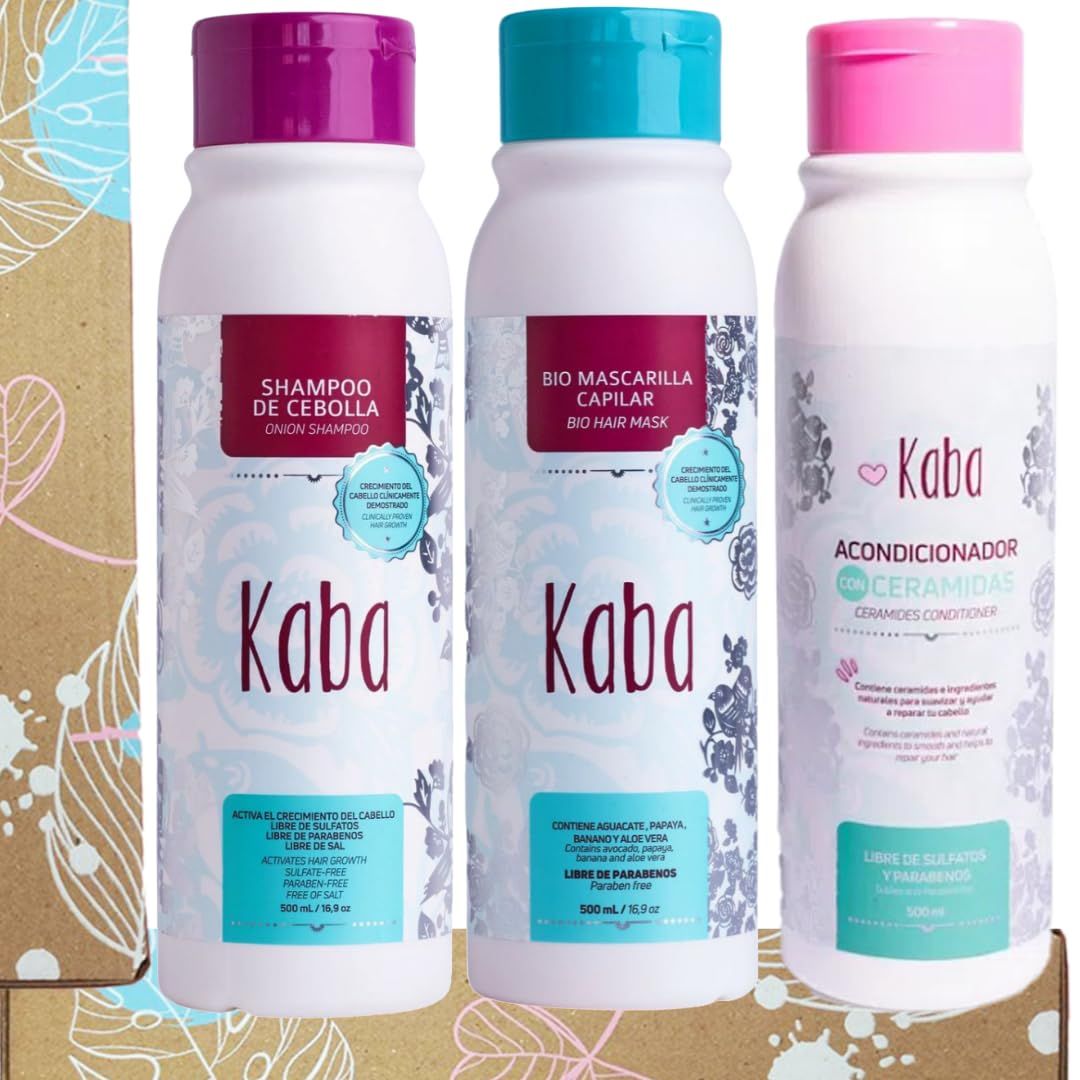 KABA Kit de Crecimiento: Shampoo de Cebolla, Mascarilla Capilar y Acondicionador de Ceramidas