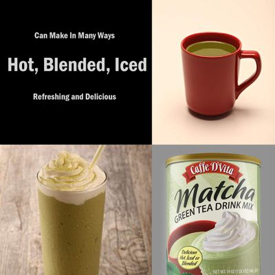 Caffe D'Vita Matcha Green Tea Drink Mix - Japanese Matcha Green Tea Powder, Gluten Free, Low Fat, No Cholesterol, No Hydrogenated Oils, No Trans Fat, Kosher-Dairy, Green Matcha Tea Powder - 19 Oz Can