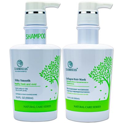 Xiaomoxuan Organic Collagen Tea Tree Deep Conditioning Hair Mask and Natural Cleansing Shampoo Build-Up Remover Set for Moisturizing and Split End Repair Treatment