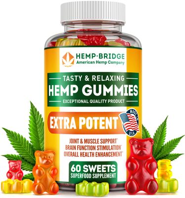HEMPBRIDGE Hemp Gummies - Made in USA - Omega 3 Supplement with Hemp Oil - Fruity Gummies for Joints, Muscles, Relax, Calm, Sleep, Skin and Nails