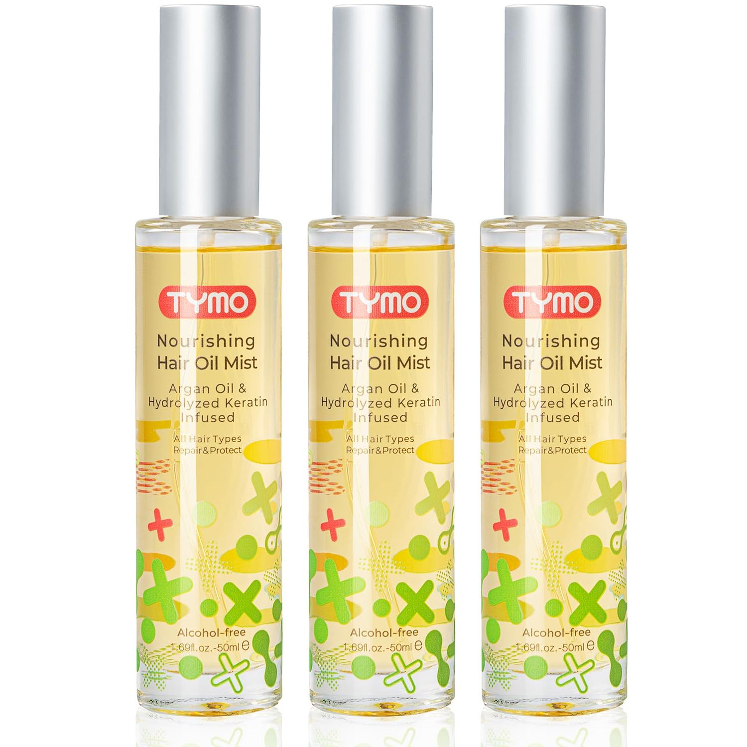 TYMO Argan Hair Oil Spray - Hydrating Veganic Natural 6 Blend Oil for Frizzy Dry Hair, Organic Pure Formula, Daily Use Hair Treatment, Smooth Damaged Ends, Olive Oil Vitamin E Infused, Pack of 3