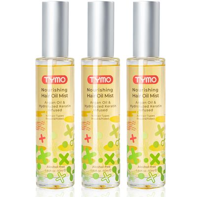 TYMO Argan Hair Oil Spray - Hydrating Veganic Natural 6 Blend Oil for Frizzy Dry Hair, Organic Pure Formula, Daily Use Hair Treatment, Smooth Damaged Ends, Olive Oil Vitamin E Infused, Pack of 3