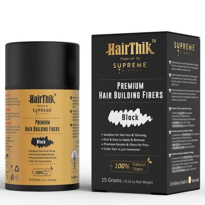 Supreme Trimmer HairThik Hair Building Fibers, 15g Fill In Fine or Thinning Hair Instantly Thicker, Fuller Looking Hair for Men Women Black 15g HFR15B