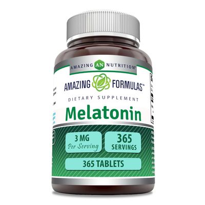 Amazing Formulas Melatonin Supplement 3 Mg Per Serving 365 Tablets 1 Year Supply Non-GMO Gluten-Free Made in USA