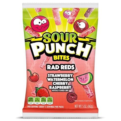 Sour Punch Bites Assorted Ragin&#39; Reds Candy 5 oz. - Case of 12