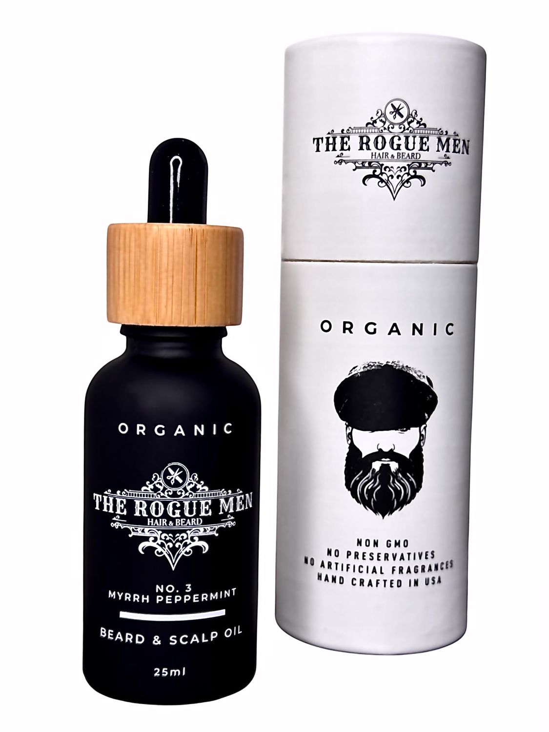 THE ROGUE MEN No. 3 Organic Beard Scalp Oil, Myrrh, Peppermint, 25 ml, Made in USA, Handcrafted, Beard Growth, Anti-dryness, Anti-irritation