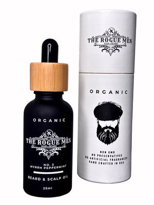 THE ROGUE MEN No. 3 Organic Beard Scalp Oil, Myrrh, Peppermint, 25 ml, Made in USA, Handcrafted, Beard Growth, Anti-dryness, Anti-irritation