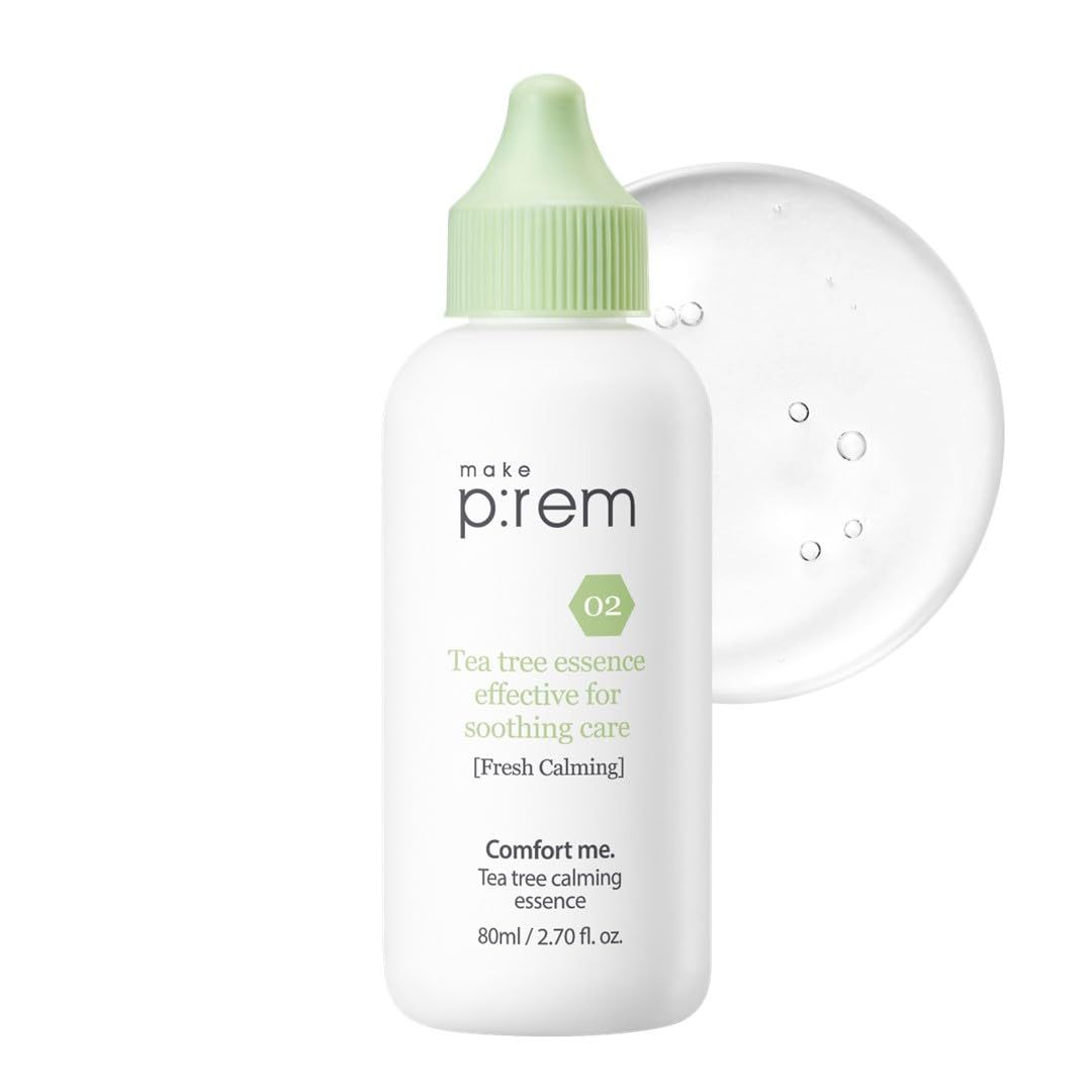 make p:rem Comfort me. Tea tree calming essence soothing essence lightweight and watery essence Quick-Absorbing essence for sensitive skin 80ml, 2.70 fl.oz. MAKEP:REM makeprem