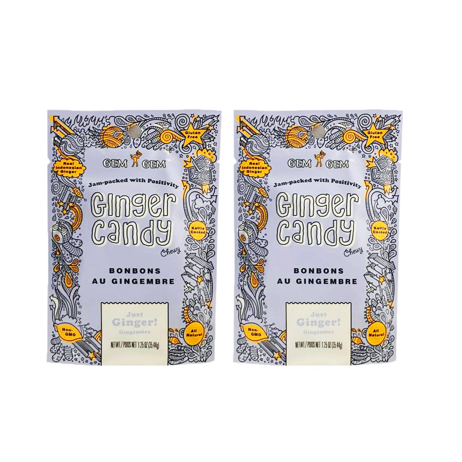Gem Gem All Natural Chewy Ginger Candy 35.44g (Pack of 2) (Ginger)