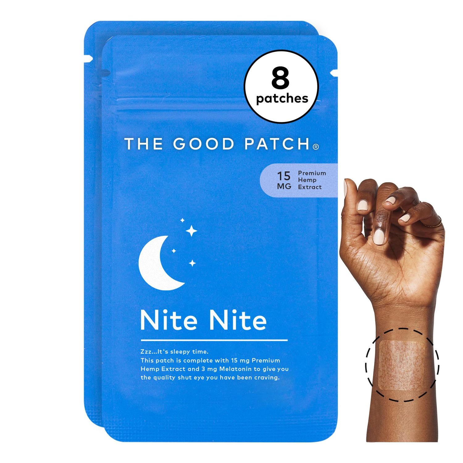 The Good Patch Nite Nite Sleep Patch Support with Hemp and Melatonin, Sustained Release, Natural Patch, Plant Powered Wearable Wellness (8 Total Patches)